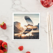 Soaring Bald Eagle Over Mountain Lake スタンダードカクテルナプキン (インサイチュ)