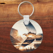 Soaring Bald Eagle Over Mountain Valley Lake キーホルダー (正面)