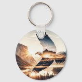 Soaring Bald Eagle Over Mountain Valley Lake キーホルダー (裏面)