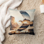Soaring Bald Eagle Over Mountain Valley Lake クッション (ブランケット)