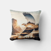 Soaring Bald Eagle Over Mountain Valley Lake クッション (正面)