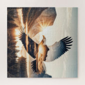 Soaring Bald Eagle Over Mountain Valley Lake ジグソーパズル (横)