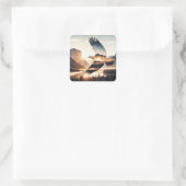 Soaring Bald Eagle Over Mountain Valley Lake スクエアシール (バッグ)