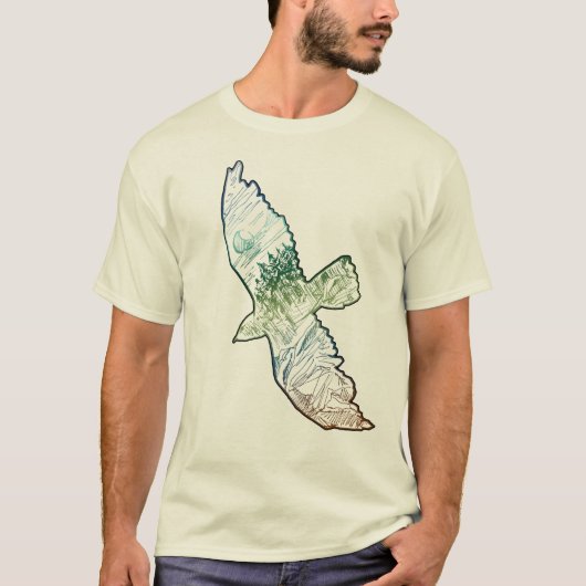 Soaring Hawk Northern Landscapeカラーラインアート Tシャツ (正面)
