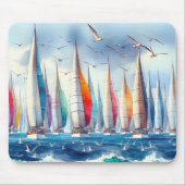 Soaring Seagulls With Sailboat Regatta マウスパッド (正面)