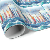 Soaring Seagulls With Sailboat Regatta ラッピングペーパー (ロールコーナー)