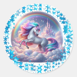 Soaring Unicorn城ステッカー – レインボーファンタジー ラウンドシール