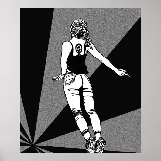 Soaring Woman – フェミニストブラック&ホワイトのグラフィックアート ポスター (正面)