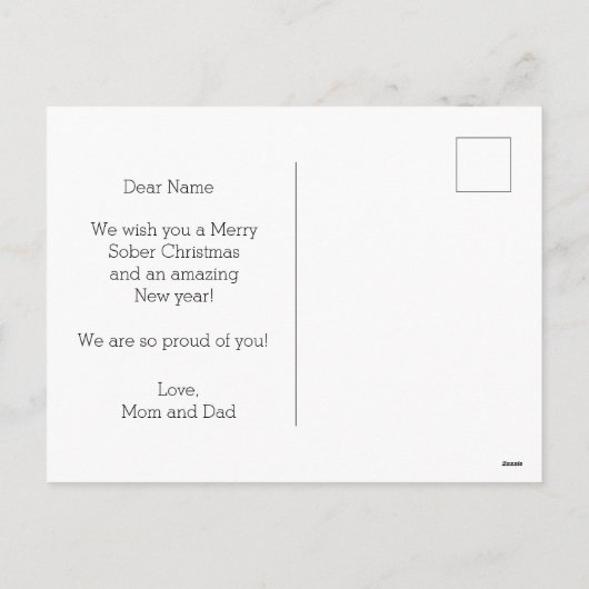 Soberメリー Christmas、Soberサポートミニマルクリスマス シーズンポストカード (裏面)