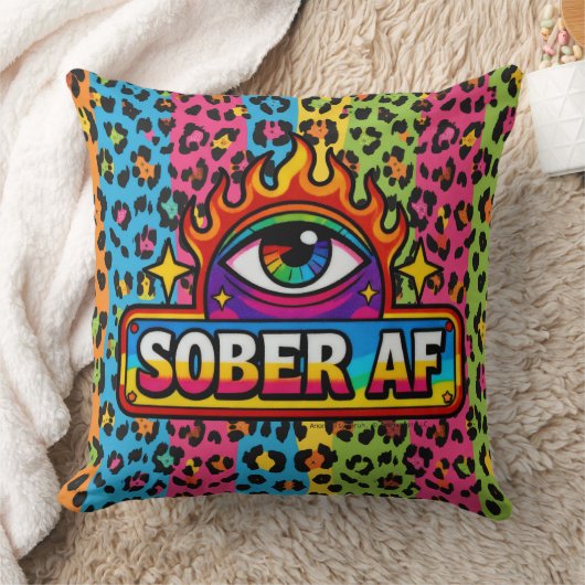 Sober AF - Rainbow Leopard Print - クッション (ブランケット)