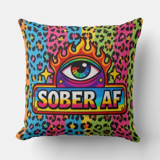 Sober AF - Rainbow Leopard Print -  クッション (正面)
