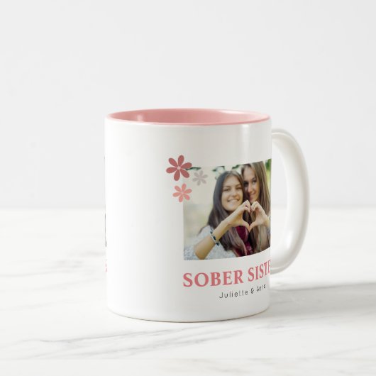 Sober Sistersの写真カスタムと名前ピンク ツートーンマグカップ (正面右)