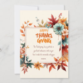 Sober Thanksgiving Cards with Fall Flowers 招待状