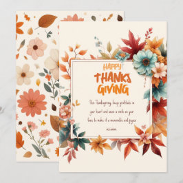 Sober Thanksgiving Cards with Fall Flowers 招待状