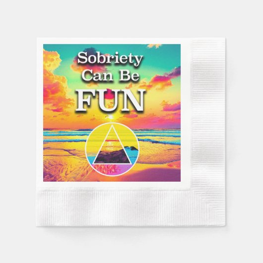 Sobriety Can Be Fun Recovery Slogan Sunrise 縁ありカクテルナプキン (正面)