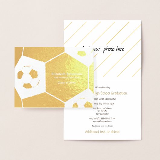 Soccer athlete graduation party gold 箔カード (ディスプレー)