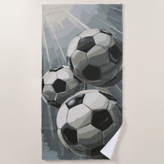 Soccer Ball Art – Dynamic Football Design ビーチタオル (正面)
