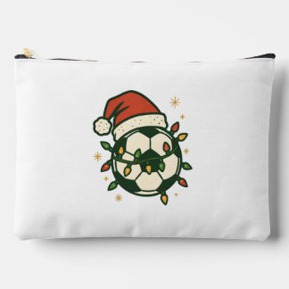 Soccer Ball Christmas Lights Santa Hat Funny  アクセサリーポーチ