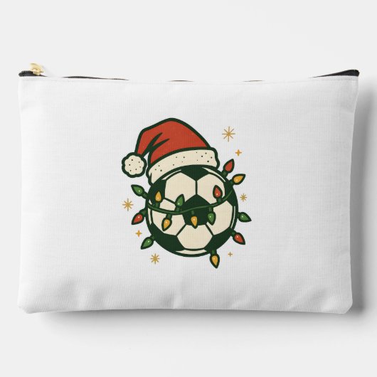 Soccer Ball Christmas Lights Santa Hat Funny  アクセサリーポーチ (正面)