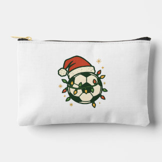 Soccer Ball Christmas Lights Santa Hat Funny  アクセサリーポーチ