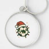 Soccer Ball Christmas Lights Santa Hat Funny  キーホルダー (正面)