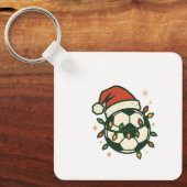 Soccer Ball Christmas Lights Santa Hat Funny  キーホルダー (正面)