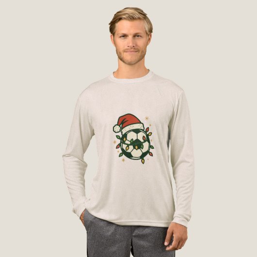 Soccer Ball Christmas Lights Santa Hat Funny  トライブレンドＴシャツ (正面全体)