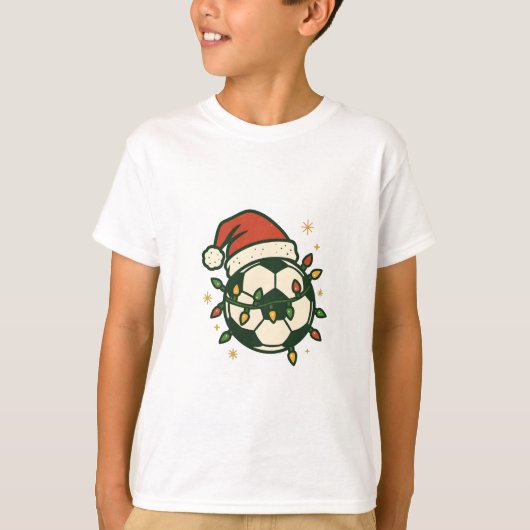 Soccer Ball Christmas Lights Santa Hat Funny  Tシャツ (正面)