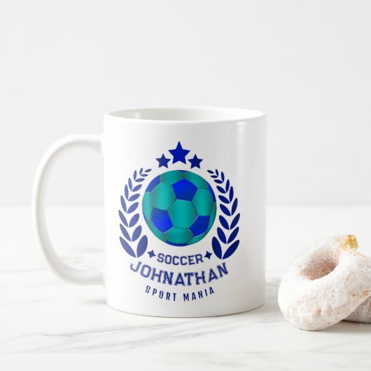 Soccer Ball Crest | Bright Blue Sport Fan Gifts  コーヒーマグカップ (ドーナツ)