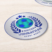 Soccer Ball Crest | Bright Blue Sport Fan Gifts  ラウンドペーパーコースター (アングル)