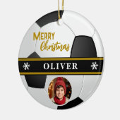 Soccer Ball Custom Name Merry Christmas Photo セラミックオーナメント (左)