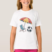 Soccer Ball on the Beach with Chair and Parasol Tシャツ (正面)