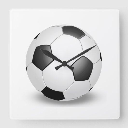 Soccer Ball on White スクエア壁時計 (正面)