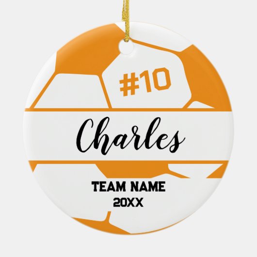 Soccer Ball Player | Custom Name Number & Team セラミックオーナメント (裏面)