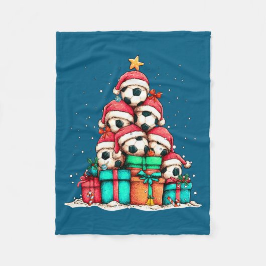 Soccer Ball Player Le Christmas Tree Xmas Long Sle フリースブランケット (正面)