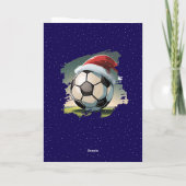 Soccer Ball Santa Hat Kids Photo Christmas カード (裏面)