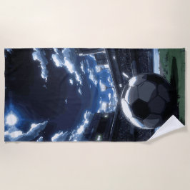 Soccer Ball Stadium Night Scene ビーチタオル