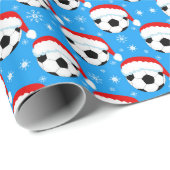 Soccer Ball Wearing Santa's Hat & Snowflakes Blue ラッピングペーパー (ロールコーナー)