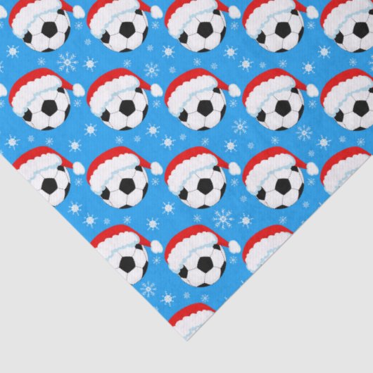 Soccer Ball Wearing Santa's Hat & Snowflakes Blue 薄葉紙 (詳細)