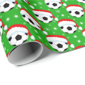Soccer Ball Wearing Santa's Hat & Snowflakes Green ラッピングペーパー (ロールコーナー)