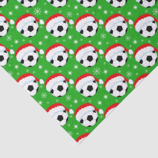 Soccer Ball Wearing Santa's Hat & Snowflakes Green 薄葉紙 (詳細)