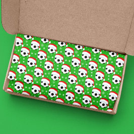 Soccer Ball Wearing Santa's Hat & Snowflakes Green 薄葉紙
