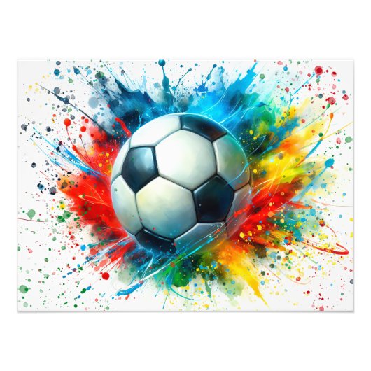 Soccer Ball with Colorful Paint Splatter フォトプリント (正面)