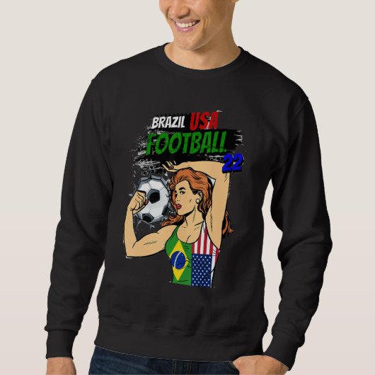 Soccer ball women Brazil US flag T-Shirt スウェットシャツ (正面)