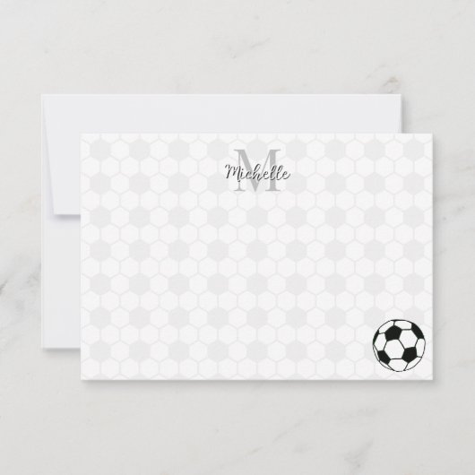 Soccer Balls Black and White Custom Monogram ノートカード (正面)