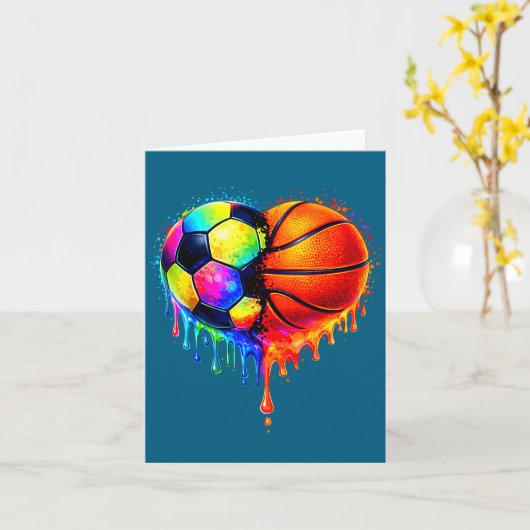 Soccer Basketball Drip Heart Srts Valentines Day M カード (黄色い花)