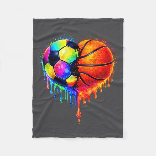 Soccer Basketball Drip Heart Srts Valentines Day M フリースブランケット (正面)