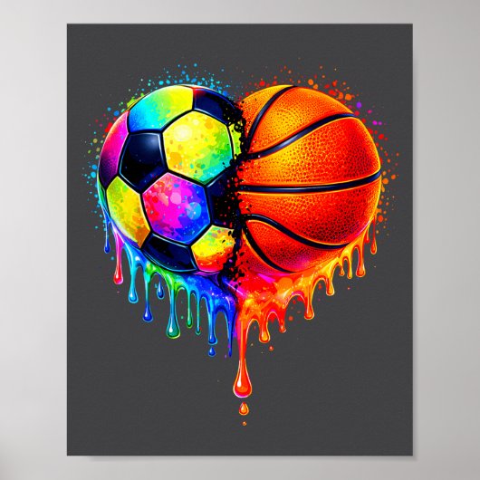 Soccer Basketball Drip Heart Srts Valentines Day M ポスター (正面)
