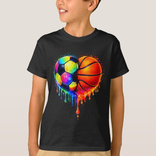 Soccer Basketball Drip Heart Srts Valentines Day M Tシャツ (正面)