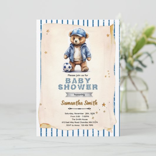 Soccer Bear Baby Shower Invitation 招待状 (スタンド正面)